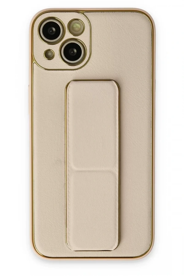 Apple iPhone 14 Plus Kılıf Coco Deri Standlı Kapak - Gold