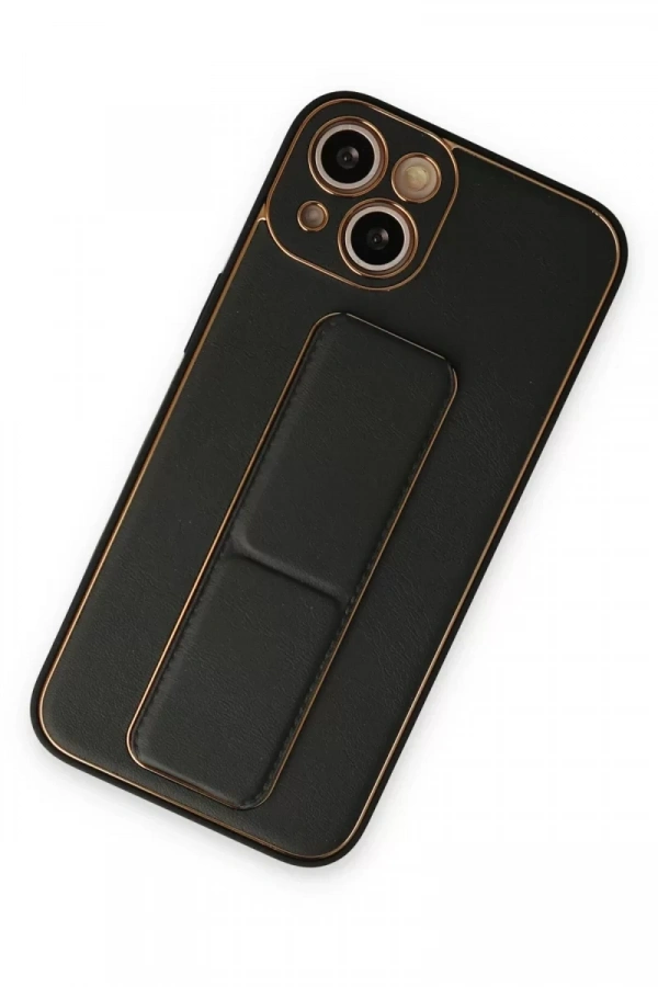 Apple iPhone 14 Plus Kılıf Coco Deri Standlı Kapak - Siyah