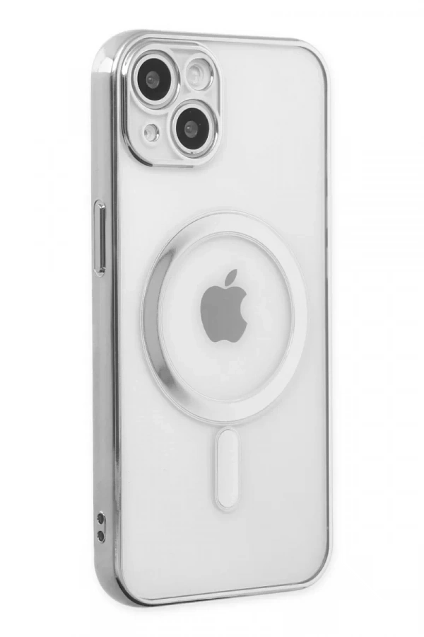 Apple iPhone 14 Plus Kılıf Magneticsafe Lazer Silikon - Gümüş
