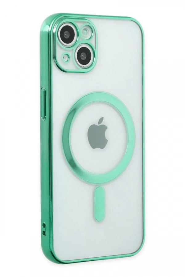Apple iPhone 14 Plus Kılıf Magneticsafe Lazer Silikon - Haki Yeşil