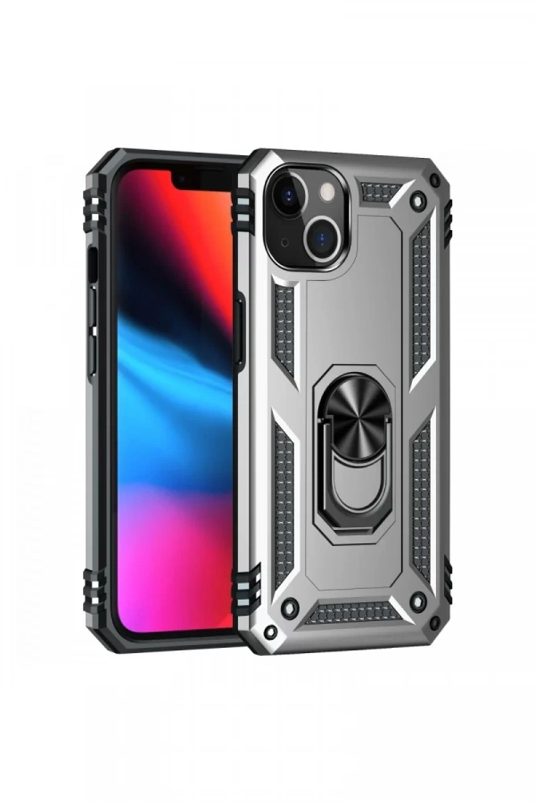 Apple iPhone 14 Plus Kılıf Sofya Yüzüklü Silikon Kapak - Gümüş