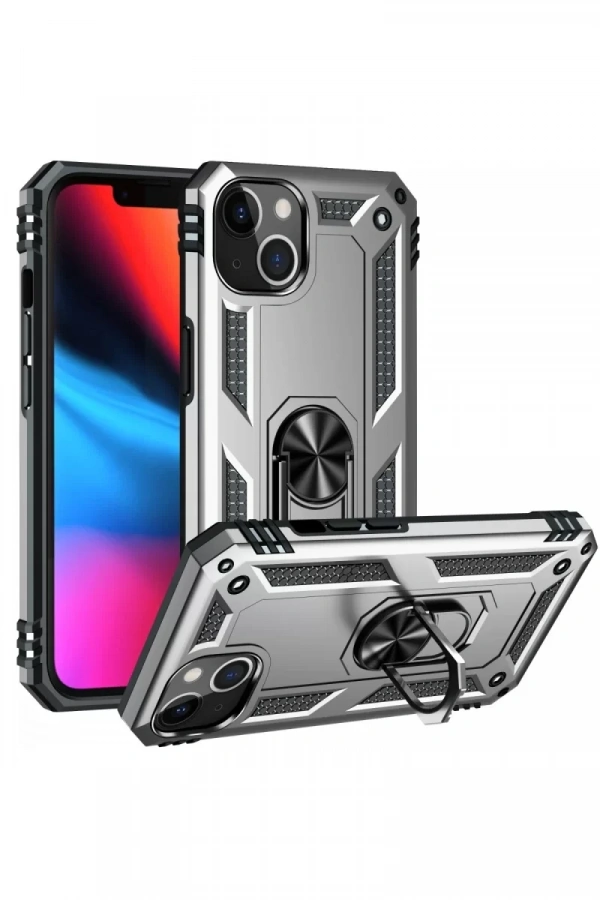 Apple iPhone 14 Plus Kılıf Sofya Yüzüklü Silikon Kapak - Gümüş