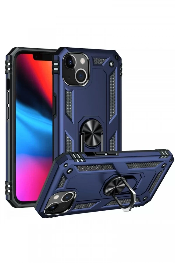 Apple iPhone 14 Plus Kılıf Sofya Yüzüklü Silikon Kapak - Lacivert