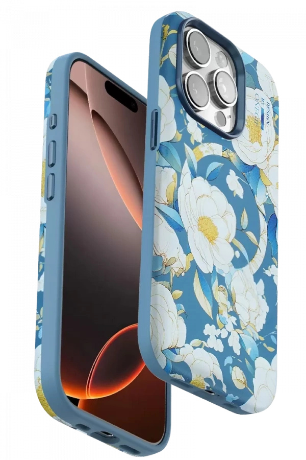 Apple iPhone 14 Pro Flower Series Magsafe Kapak - Mavi