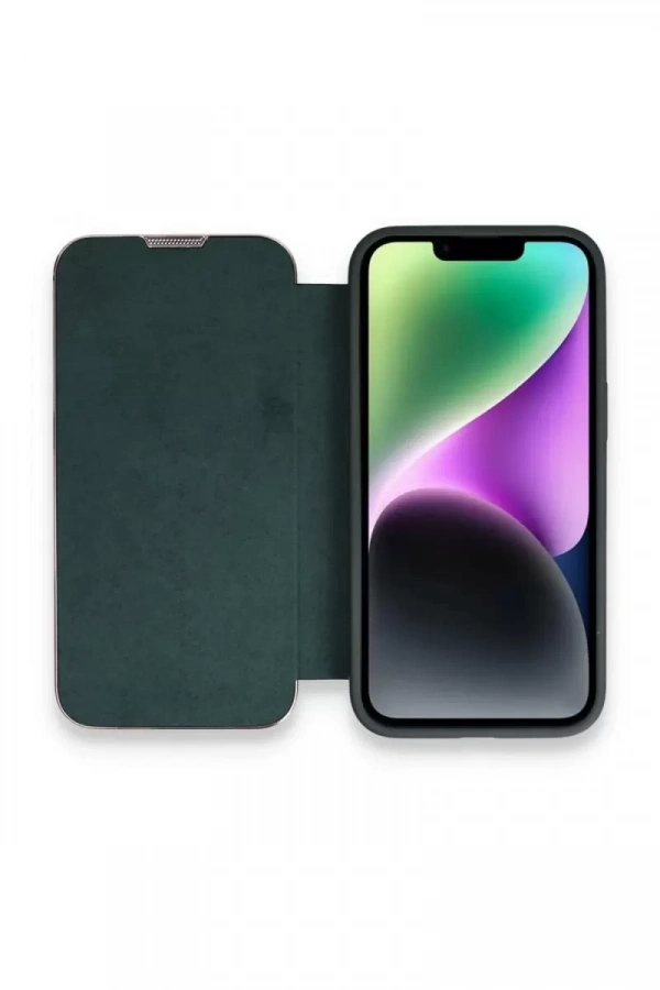 Apple iPhone 14 Pro Kılıf Dolpin Kapaklı - Koyu Yeşil
