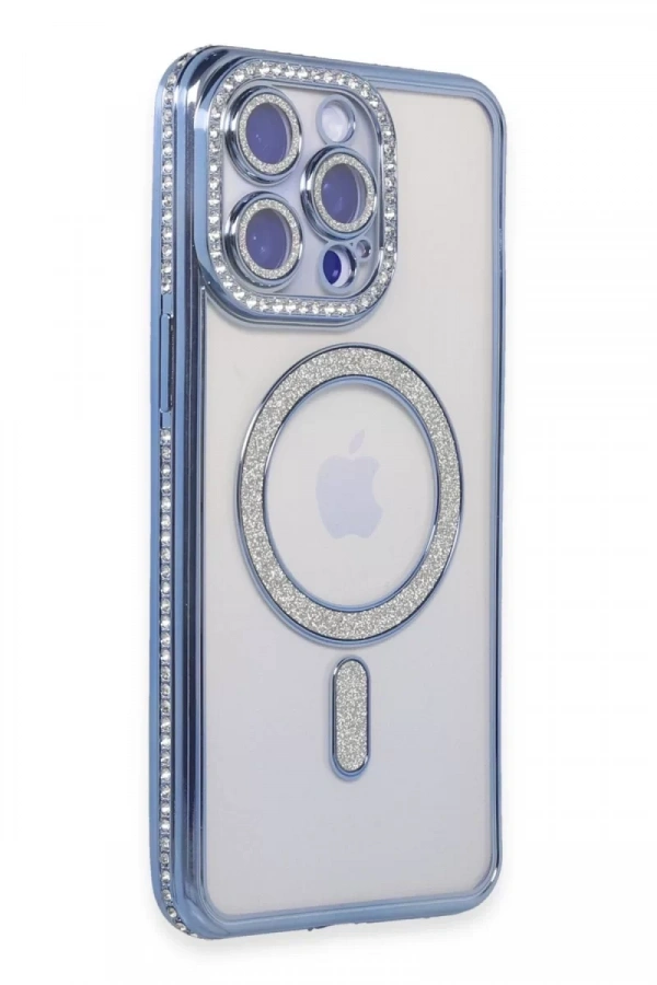 Apple iPhone 14 Pro Kılıf Joke Simli Magneticsafe Kılıf - Mavi