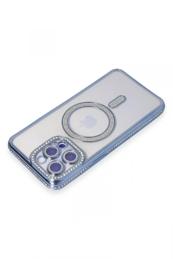 Apple iPhone 14 Pro Kılıf Joke Simli Magneticsafe Kılıf - Mavi