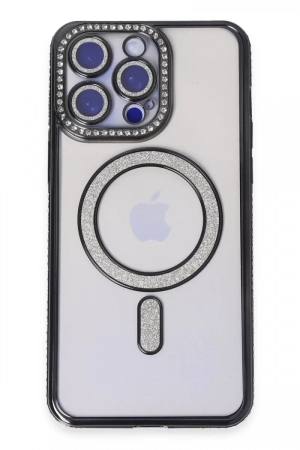 Apple iPhone 14 Pro Kılıf Joke Simli Magneticsafe Kılıf - Siyah