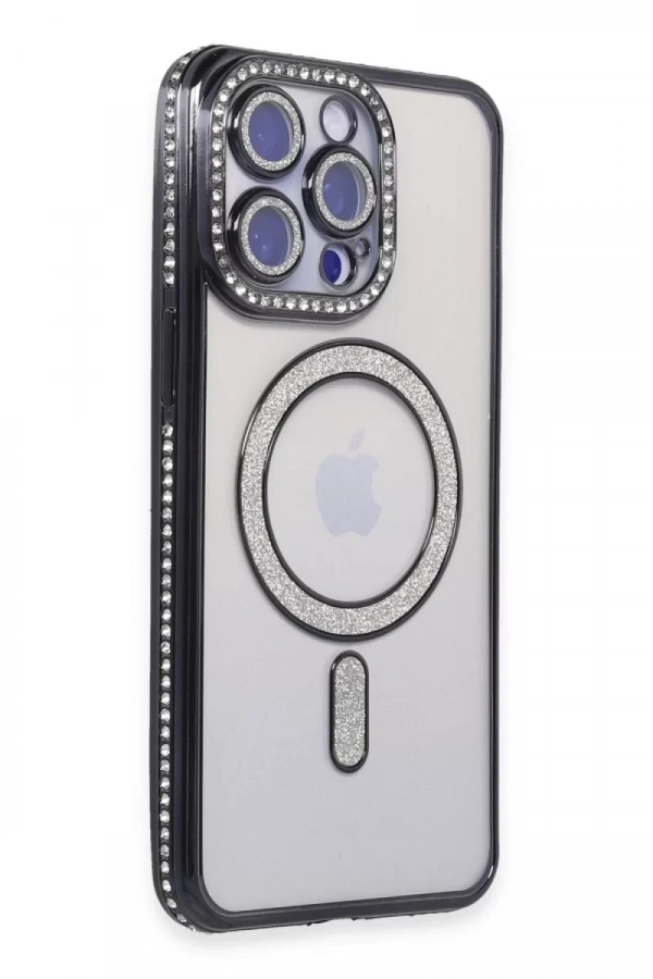 Apple iPhone 14 Pro Kılıf Joke Simli Magneticsafe Kılıf - Siyah