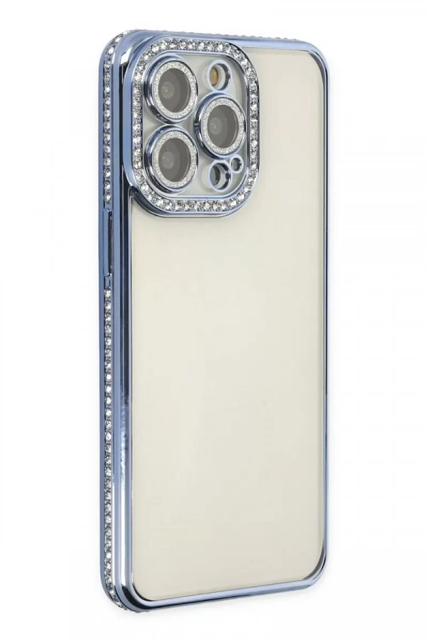Apple iPhone 14 Pro Kılıf Joke Taşlı Silikon - Mavi
