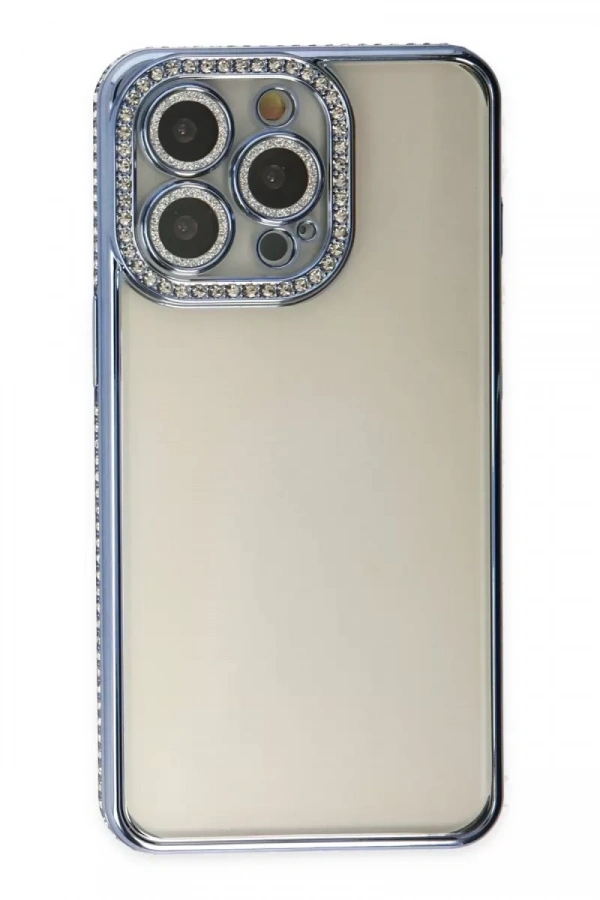 Apple iPhone 14 Pro Kılıf Joke Taşlı Silikon - Mavi