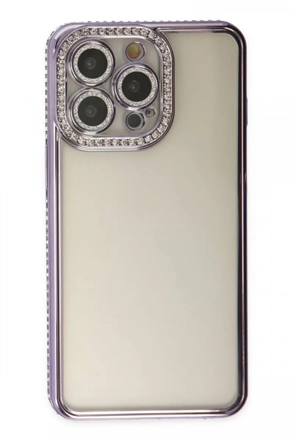 Apple iPhone 14 Pro Kılıf Joke Taşlı Silikon - Mor