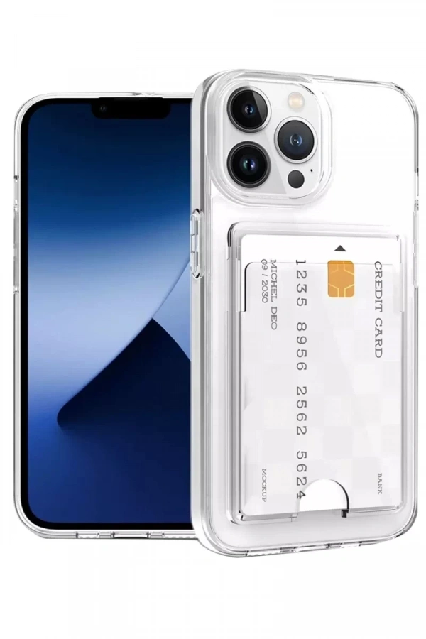 Apple iPhone 14 Pro Kılıf Kart Şeffaf Silikon - Şeffaf