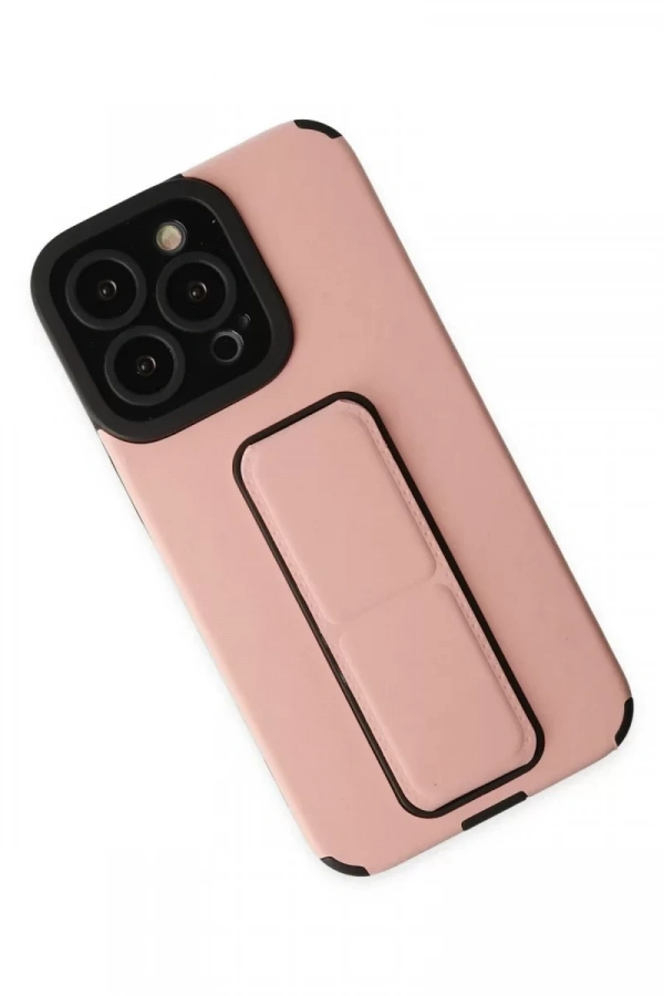 Apple iPhone 14 Pro Kılıf Mega Standlı Silikon - Pudra