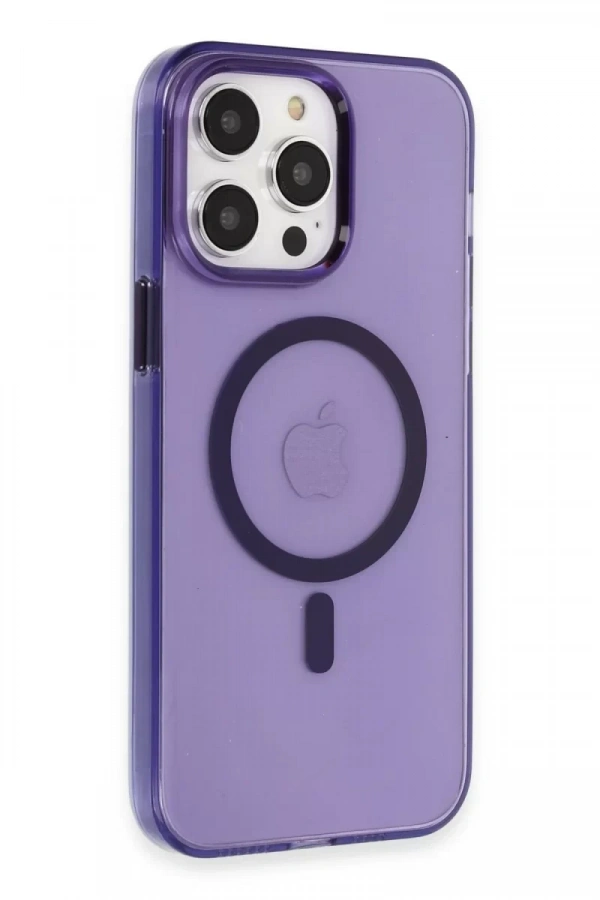 Apple iPhone 14 Pro Kılıf Tron Şeffaf Magsafe Kapak - Derin Mor