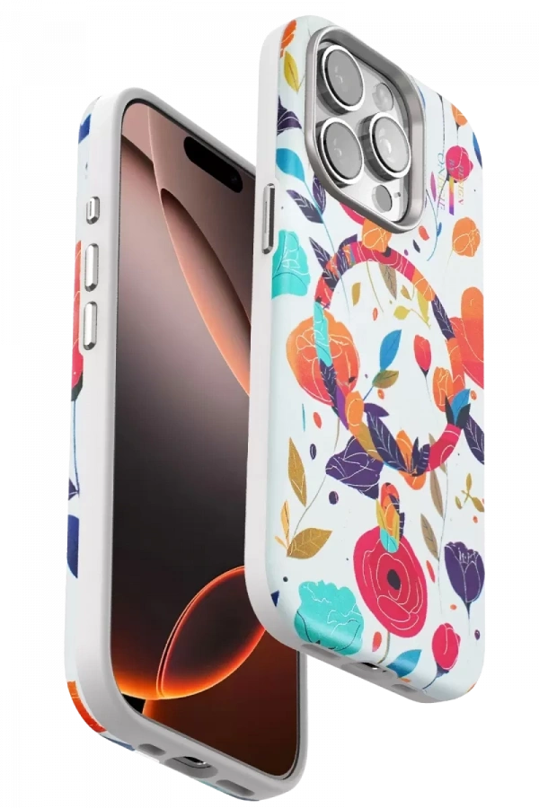 Apple iPhone 14 Pro Max Flower Series Magsafe Kapak - Beyaz