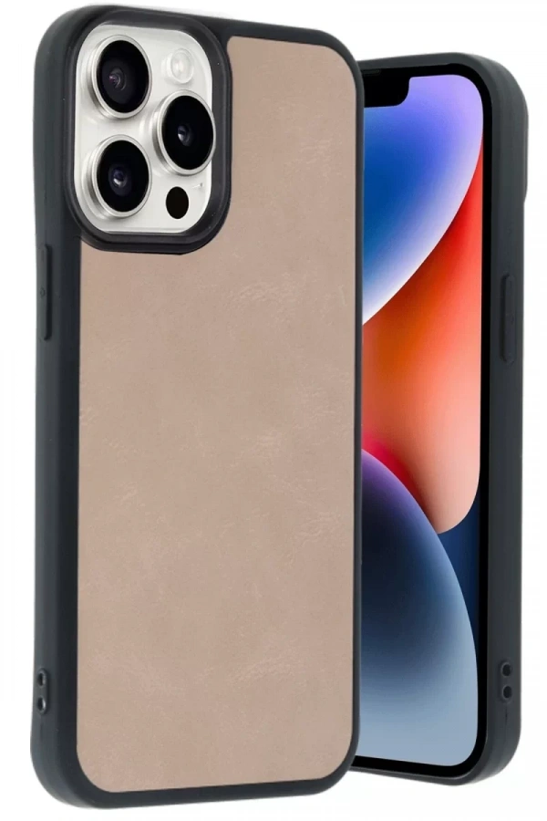 Apple iPhone 14 Pro Max Kılıf Aras Deri Kapak - Pudra