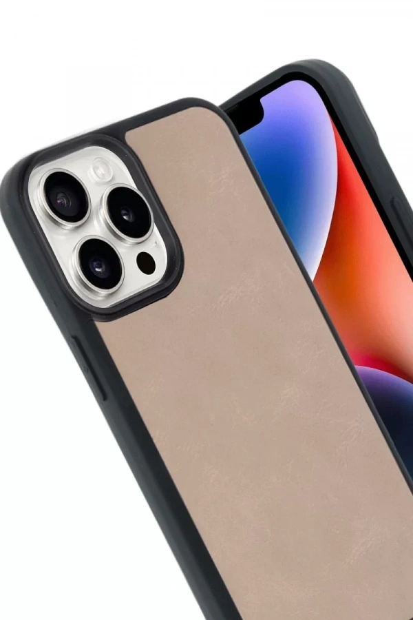 Apple iPhone 14 Pro Max Kılıf Aras Deri Kapak - Pudra