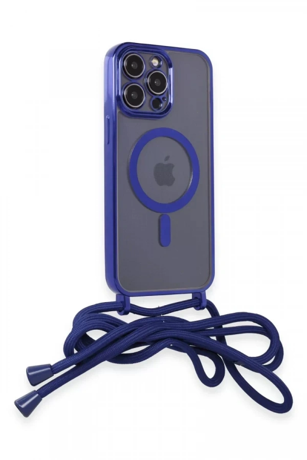 Apple iPhone 14 Pro Max Kılıf Divo Lazer Askılı Magsafe Kapak - Mavi