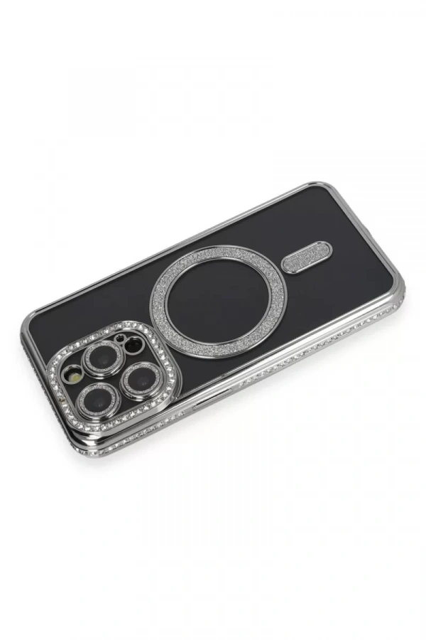 Apple iPhone 14 Pro Max Kılıf Joke Simli Magneticsafe Kılıf - Gri