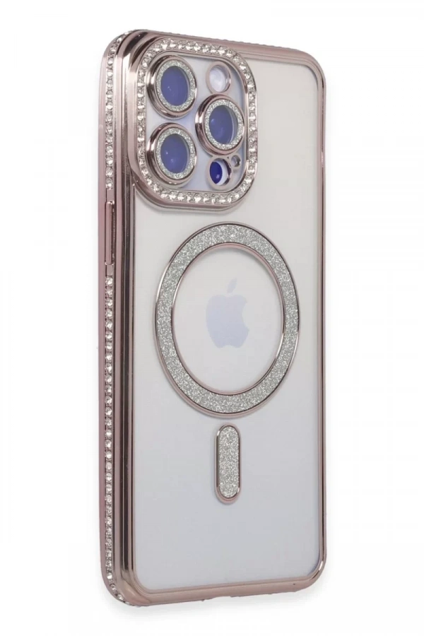 Apple iPhone 14 Pro Max Kılıf Joke Simli Magneticsafe Kılıf - Pembe