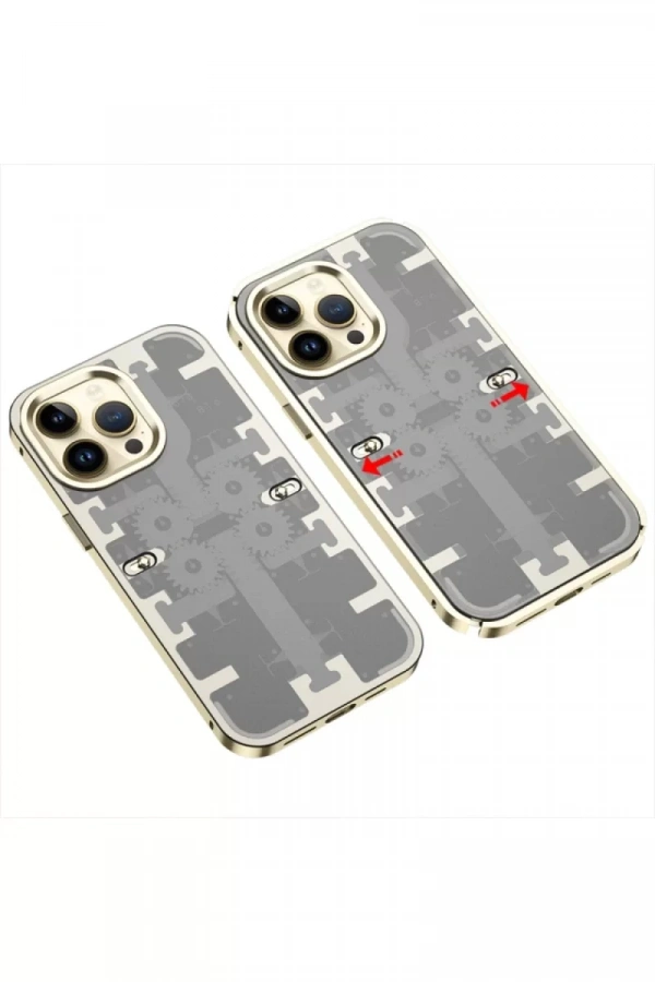 Apple iPhone 14 Pro Max Kılıf Mekanik Bumper Kapak - Gold