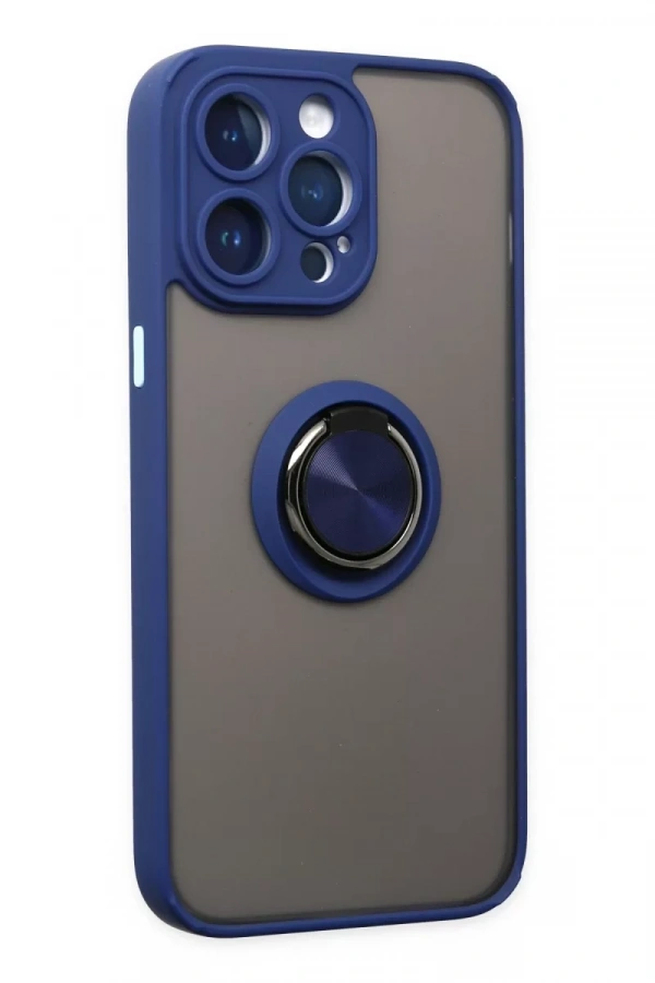 Apple iPhone 14 Pro Max Kılıf Montreal Yüzüklü Silikon Kapak - Lacivert