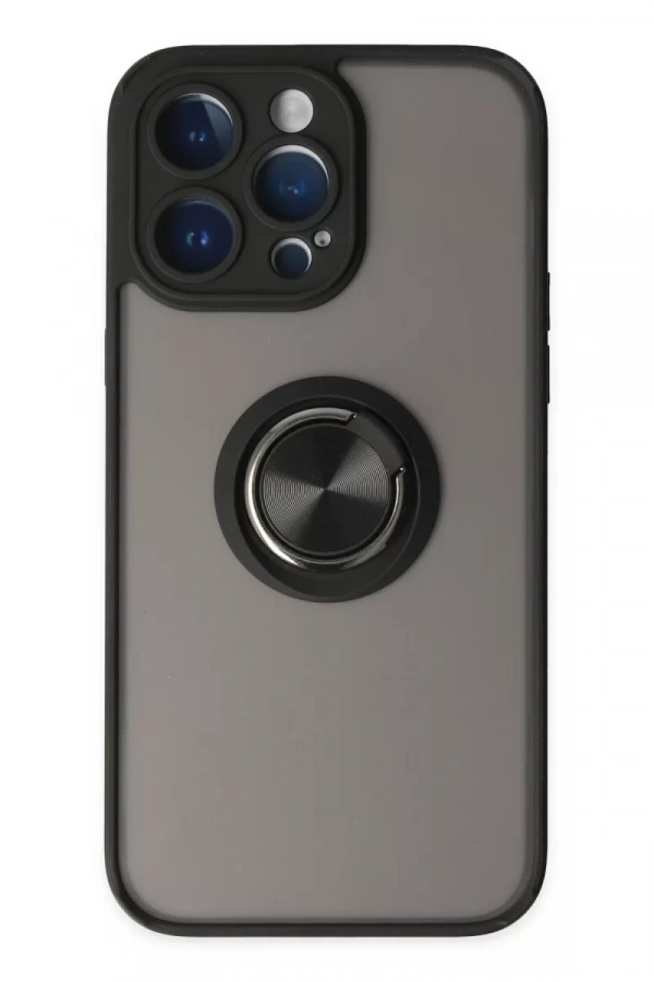 Apple iPhone 14 Pro Max Kılıf Montreal Yüzüklü Silikon Kapak - Siyah