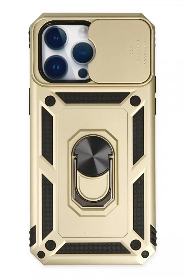 Apple iPhone 14 Pro Max Kılıf Pars Lens Yüzüklü Silikon - Gold