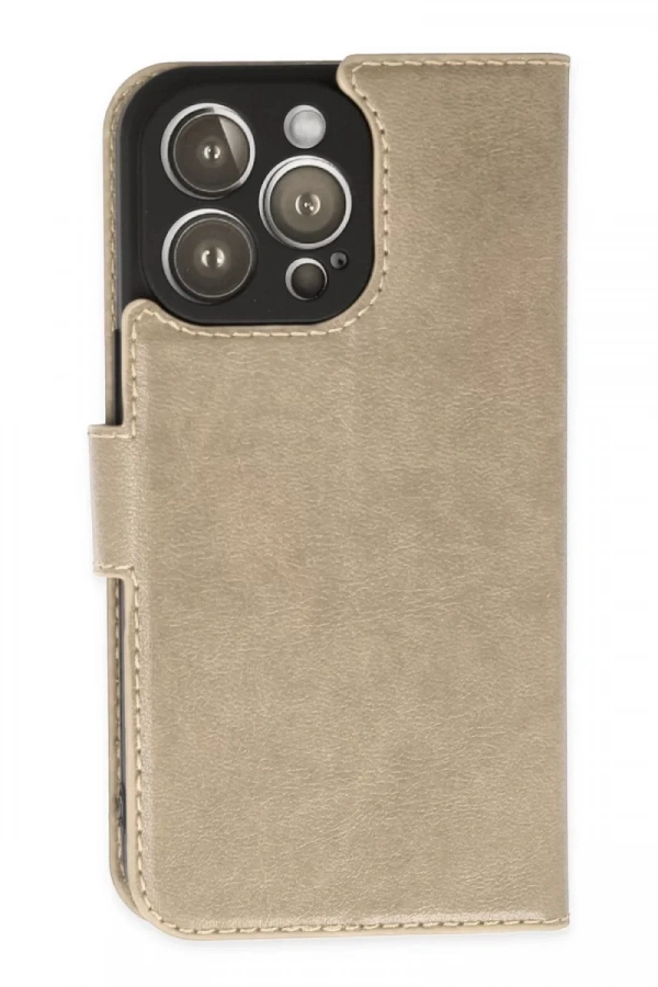 Apple iPhone 14 Pro Max Kılıf Trend S Plus Kapaklı Kılıf - Gold