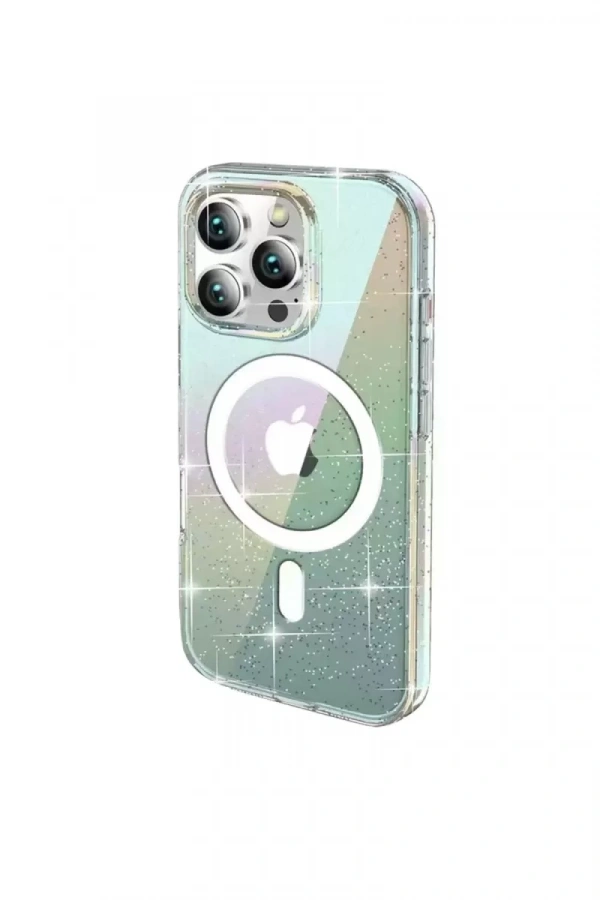 Apple iPhone 14 Pro Max Rasasi Simli Magsafe Kapak - Şeffaf