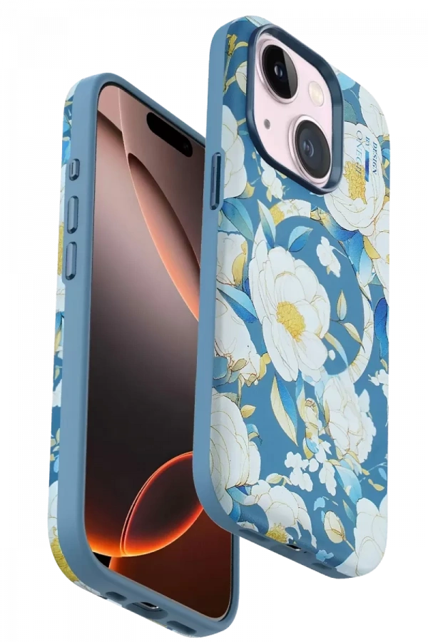 Apple iPhone 15 Flower Series Magsafe Kapak - Mavi