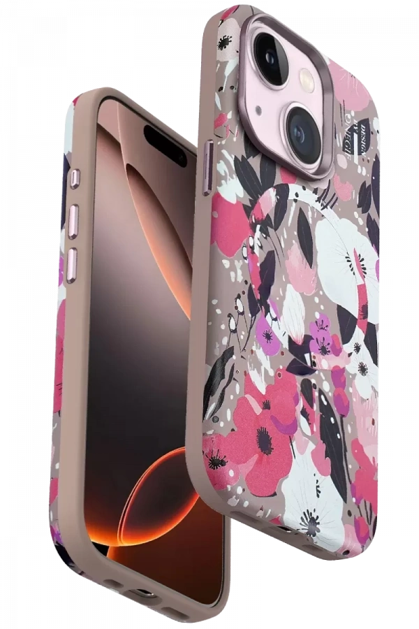 Apple iPhone 15 Flower Series Magsafe Kapak - Pembe