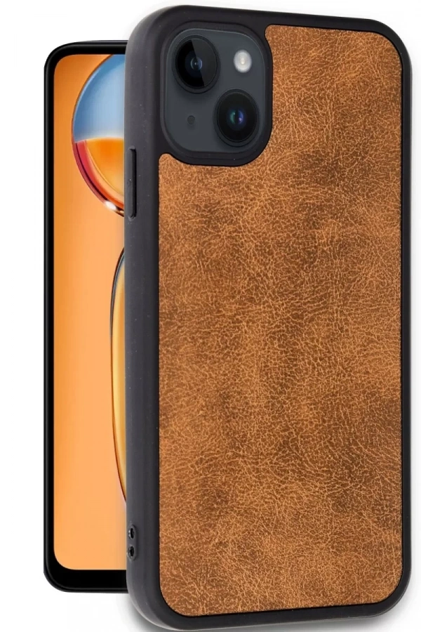 Apple iPhone 15 Kılıf Aras Deri Kapak - Taba
