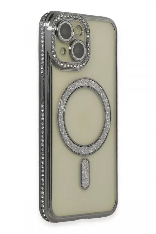 Apple iPhone 15 Kılıf Joke Simli Magneticsafe Kılıf - Gri