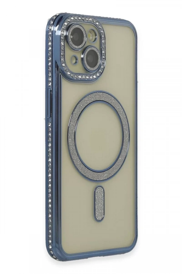 Apple iPhone 15 Kılıf Joke Simli Magneticsafe Kılıf - Lacivert