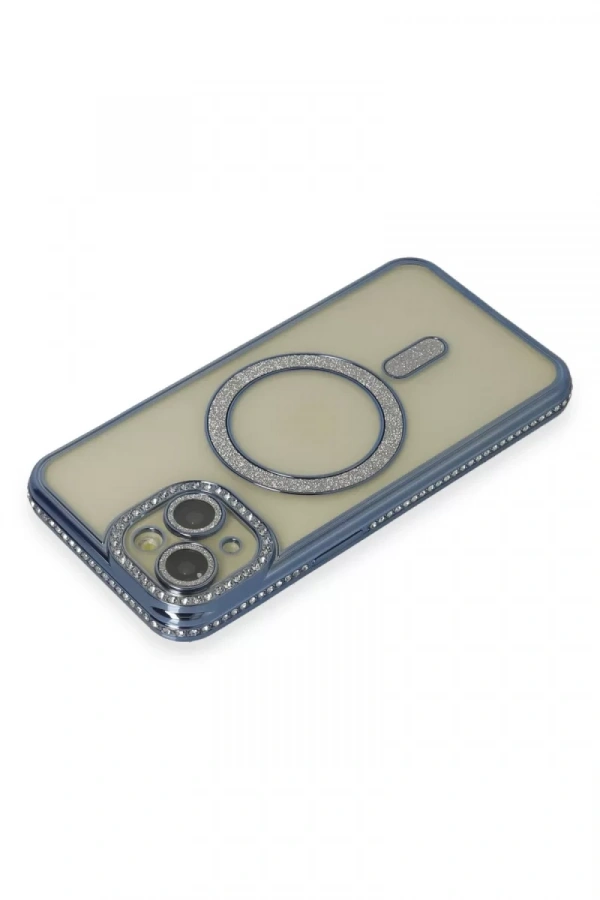 Apple iPhone 15 Kılıf Joke Simli Magneticsafe Kılıf - Lacivert