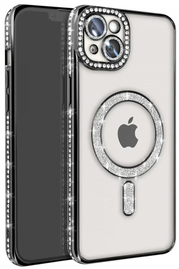 Apple iPhone 15 Kılıf Joke Simli Magneticsafe Kılıf - Siyah