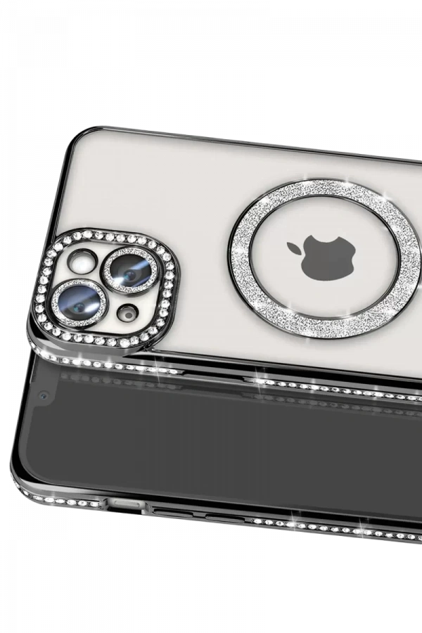 Apple iPhone 15 Kılıf Joke Simli Magneticsafe Kılıf - Siyah