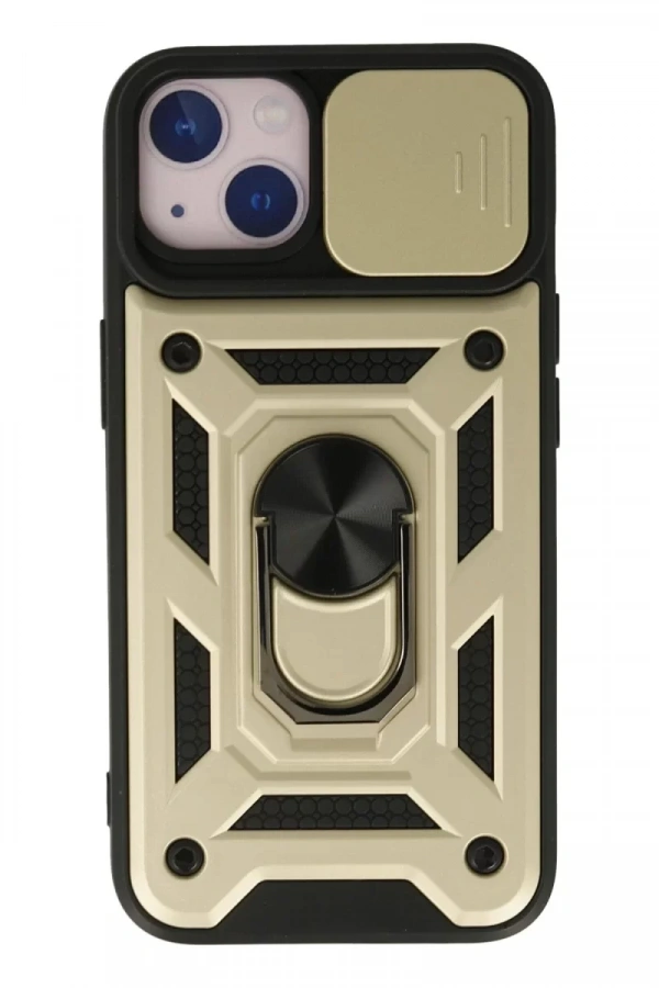 Apple iPhone 15 Kılıf Pars Lens Yüzüklü Silikon - Gold