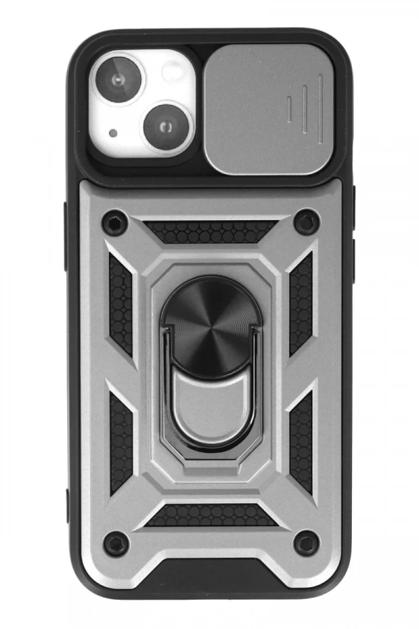 Apple iPhone 15 Kılıf Pars Lens Yüzüklü Silikon - Gümüş