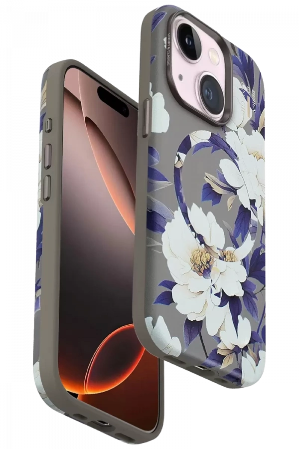 Apple iPhone 15 Plus Flower Series Magsafe Kapak - Gri