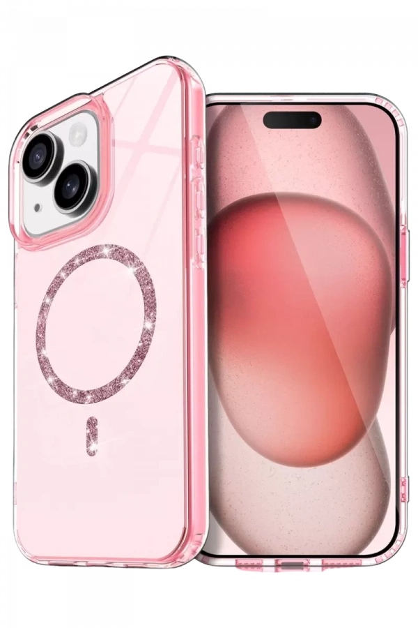 Apple iPhone 15 Plus Live Diamond Magsafe Kapak - Pembe