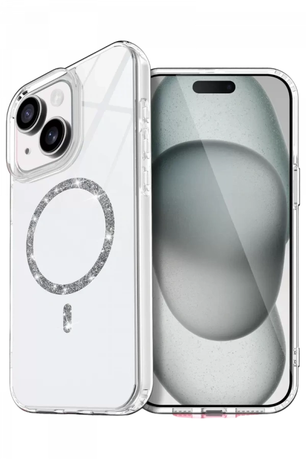 Apple iPhone 15 Plus Live Diamond Magsafe Kapak - Şeffaf
