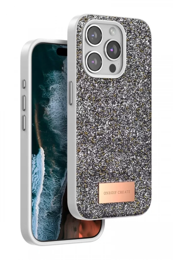 Apple iPhone 15 Pro Bright Simli Kapak - Gümüş