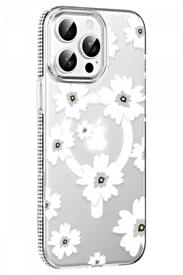 Apple iPhone 15 Pro Floral Magsafe Kapak - Beyaz