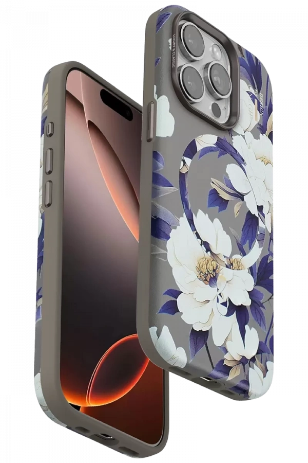Apple iPhone 15 Pro Flower Series Magsafe Kapak - Gri
