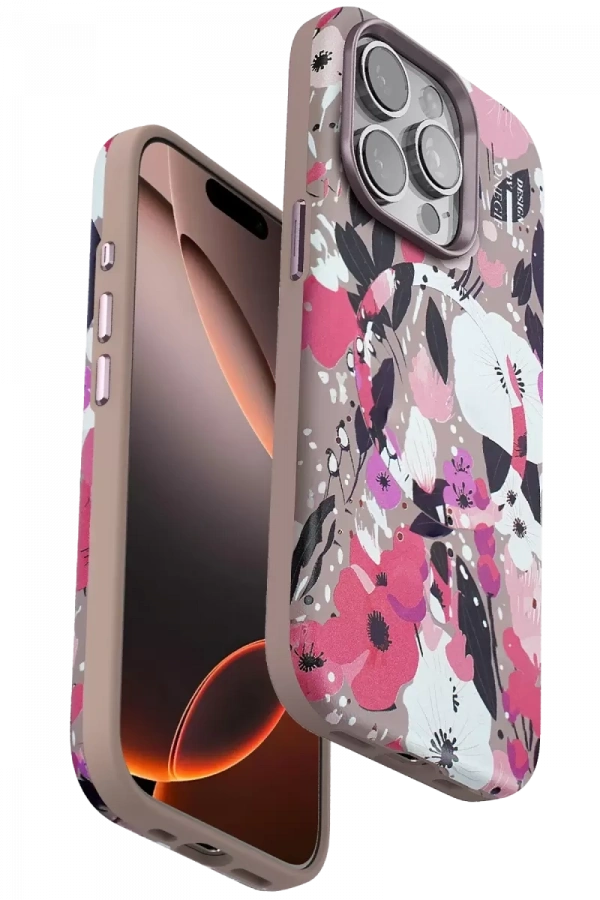 Apple iPhone 15 Pro Flower Series Magsafe Kapak - Pembe