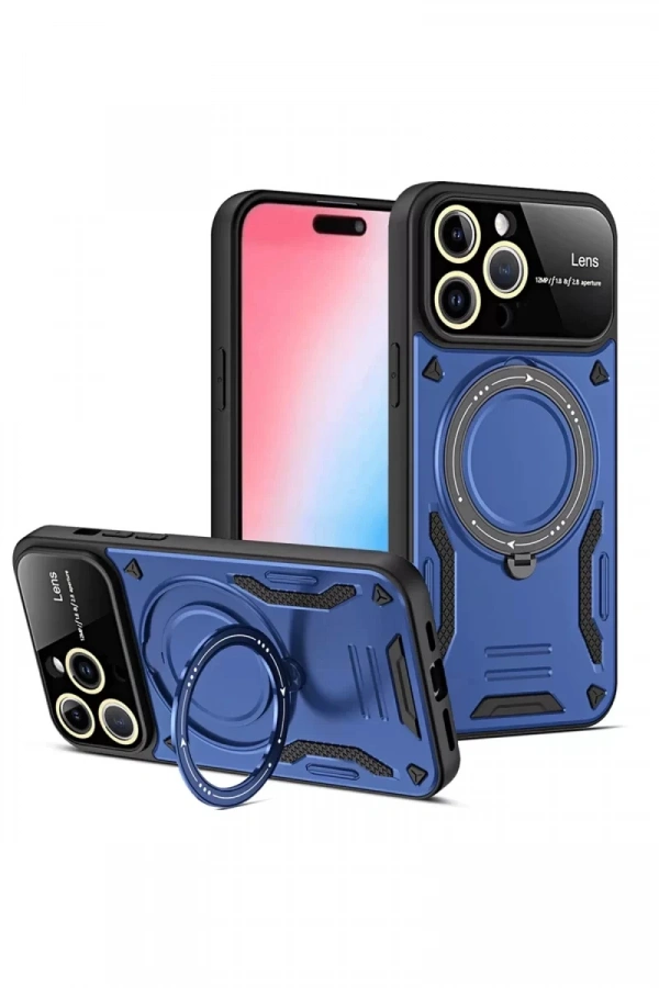 Apple iPhone 15 Pro Joy Lens Standlı Kapak - Lacivert