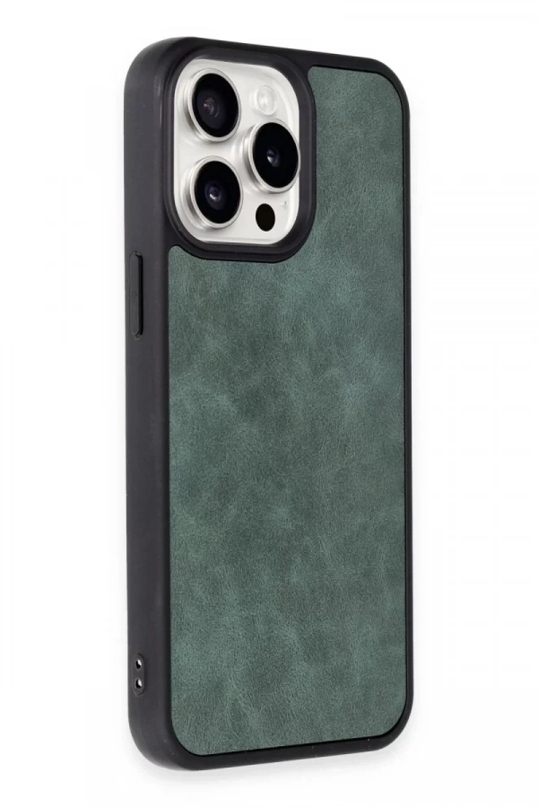 Apple iPhone 15 Pro Kılıf Aras Deri Kapak - Koyu Yeşil